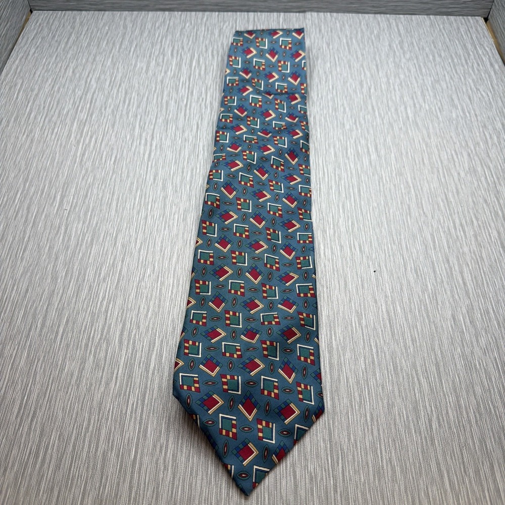 Christian Dior Silk Tie Blue Geometric Pattern Designer Luxury Mens Classic‎